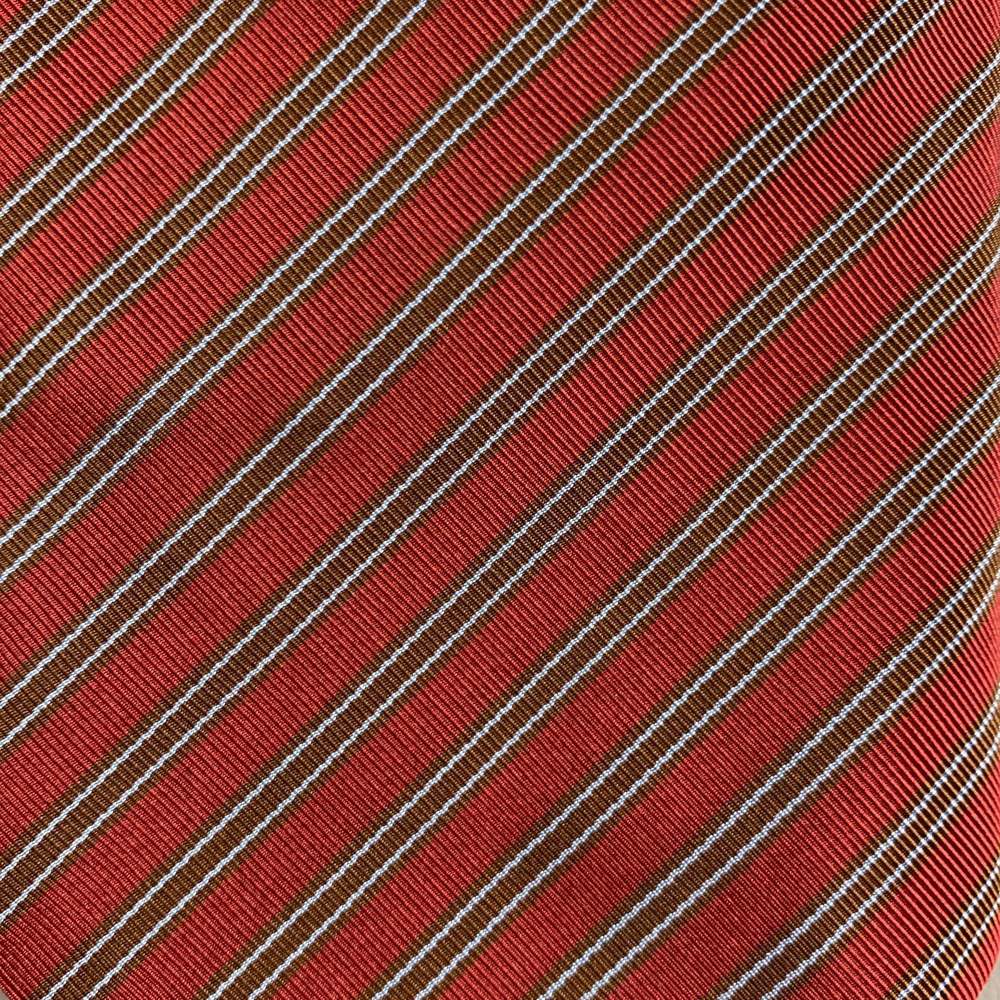 MICKY Burgundy Brown Diagonal Stripe Silk  Cotton Tie - Picture 2 of 6